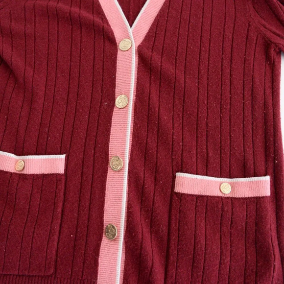 Draper James Maroon Pink 4% Cashmere 20% Wool Gold Button Up Cardigan Sweater S - Picture 7 of 10